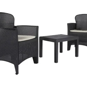Dzucco outdoor loungeset, Tuinset met 2 fauteuils en 1 salontafel, Rotan effect lounge met kussens, 100% Made in Italy, Antraciet