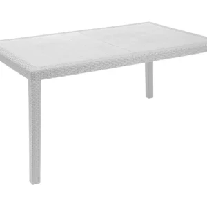 Dfelic buitentafel, Vaste rechthoekige tafel, Multifunctionele tuintafel met rotaneffect, 100% Made in Italy, 138x78h72 cm, Wit