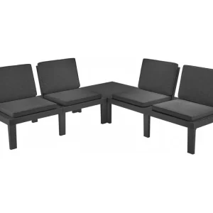 Vigevano outdoor loungeset, Tuinset met 4 zitplaatsen met rugleuning en 1 multifunctionele module, Lounge met kussens, 100% Made in Italy, Antraciet