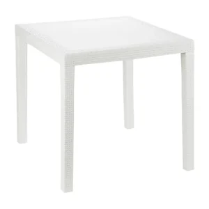 Daanan buitentafel, Vierkante tuintafel, Vaste salontafel met rotaneffect, 100% Made in Italy, 80x80h72 cm, Wit