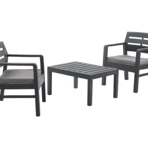 Benevento outdoor loungeset, Tuinset met 2 fauteuils en 1 salontafel, Binnen- en buitenlounge met kussens, 100% Made in Italy, Antraciet