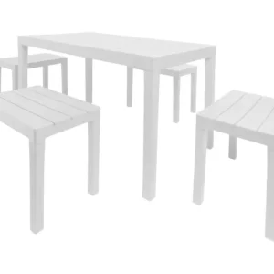 Sanremo outdoor loungeset, Tuinset met 1 rechthoekige tafel en 4 banken, Picknickset voor binnen en buiten, 100% Made in Italy, Wit