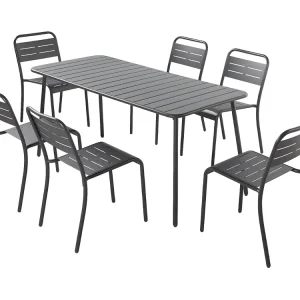 Set Tafel en Stoelen 6 Personen Donkergrijs Bergame Staal Modern Buiten