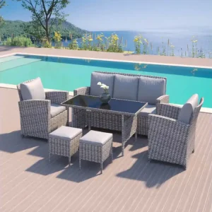 Loungeset 7-delig van lichtgrijs gevlochten kunsthars MODERNA