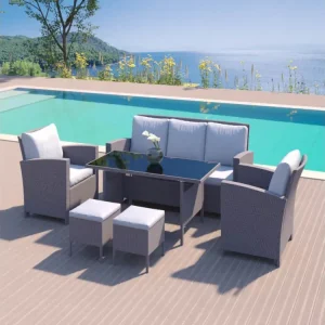 Loungeset voor 7 personen van grijs/donkergrijs gevlochten kunsthars MODERNA - Eigentijdse, veelzijdige en elegante stijl