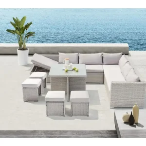 Loungeset van grijs gevlochten kunsthars voor 10 personen SAMOA