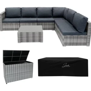 Rotan Modulaire 7-Delige Meubelset & 996L Opbergbox - Zwart