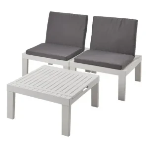 Cervia outdoor loungeset, Tuinset met 2 stoelen met rugleuning en 1 multifunctionele module, Lounge met kussens, 100% Made in Italy, Wit