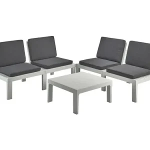 Dmur outdoor loungeset, Tuinset met 4 zitplaatsen met rugleuning en 1 multifunctionele module, Lounge met kussens, 100% Made in Italy, Wit