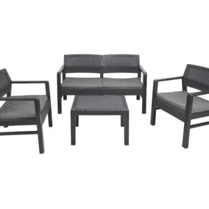 Carpi outdoor loungeset, Tuinset met 2 fauteuils, 1 bank en 1 salontafel, Rotan effect lounge met kussens, 100% Made in Italy, Antraciet