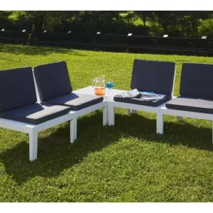 Vigevano outdoor loungeset, Tuinset met 4 zitplaatsen met rugleuning en 1 multifunctionele module, Lounge met kussens, 100% Made in Italy, Wit
