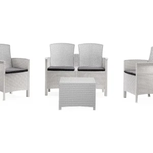 Dmorat outdoor loungeset, Tuinset met kussens, Rotan effect loungeset voor binnen en buiten, 100% Made in Italy, Wit